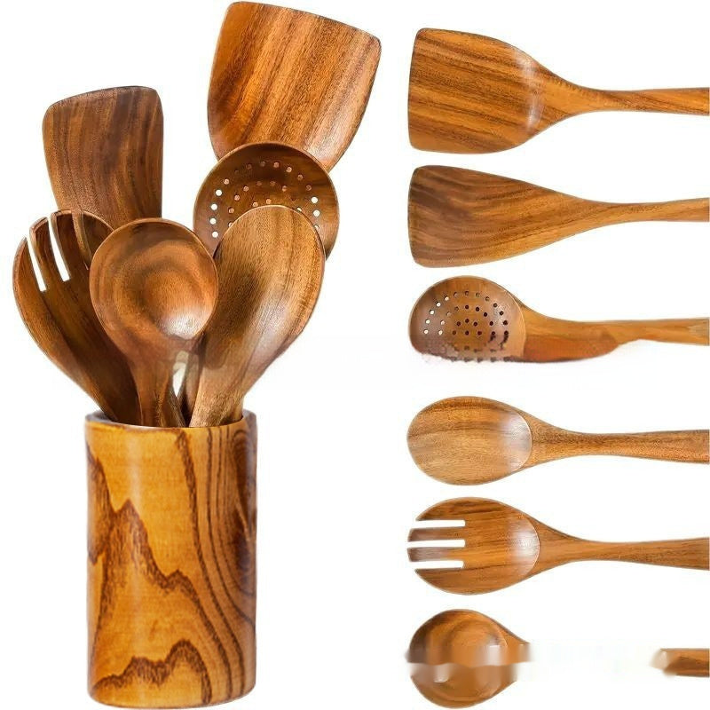 7 Piece Wooden Spoon And Spatula Kitchen Set