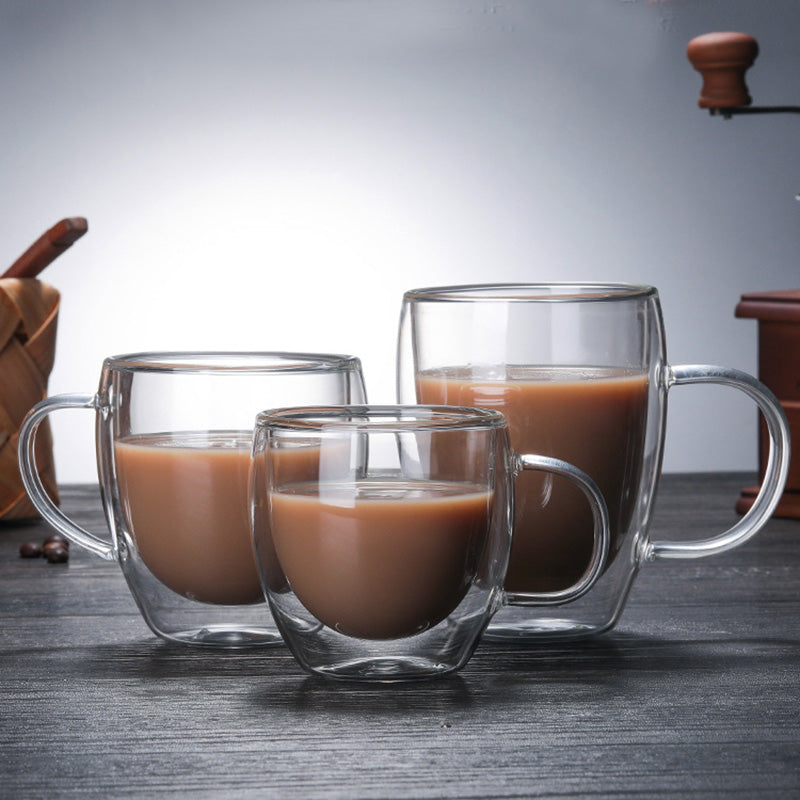 Heat Resistant Double Layer Glass Coffee Cup With Handle