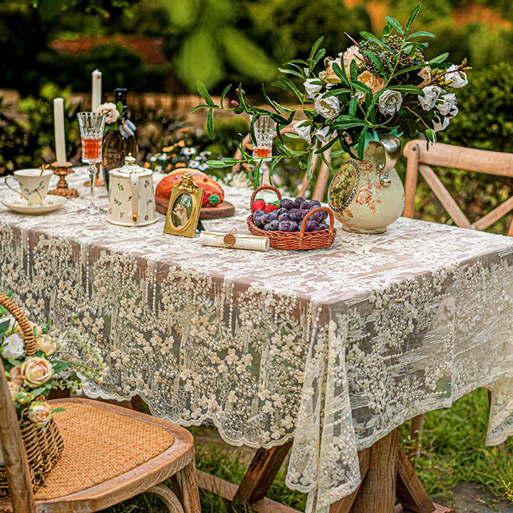 Elegant Lace Organza Embroidered Decorative Tablecloth