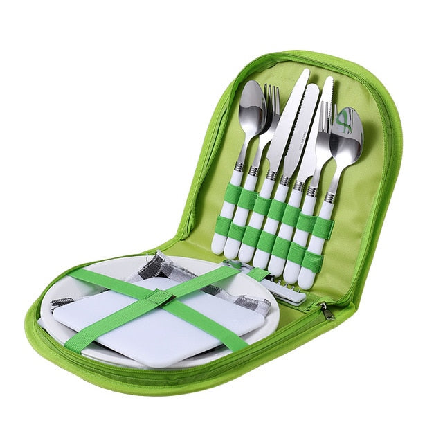 Stainless Steel Foldable Camping Cutlery Set Fork Spoon Knife Bottle Opener