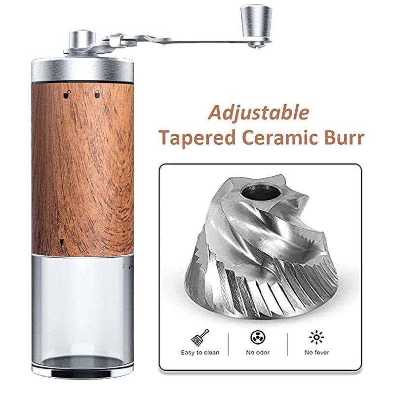 Portable Stainless Steel Hand Coffee Grinder Wood Grain Kitchen Tool