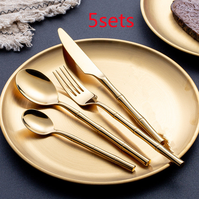 Golden Steak Cutlery Set With Spoon For Dining Table