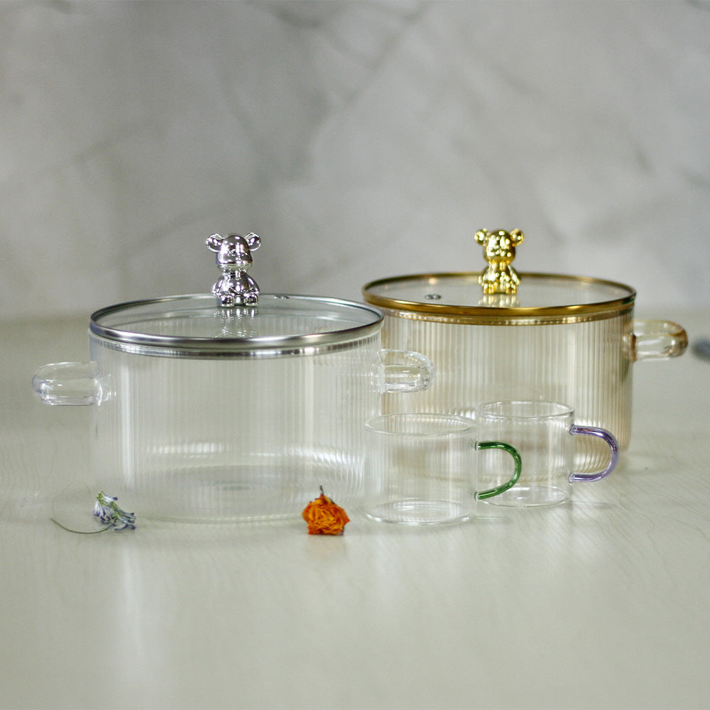 Double-Ear Transparent Glass Milk Pot And Hot Pot Bowl