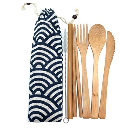 Reusable Bamboo Travel Cutlery Set With Pouch