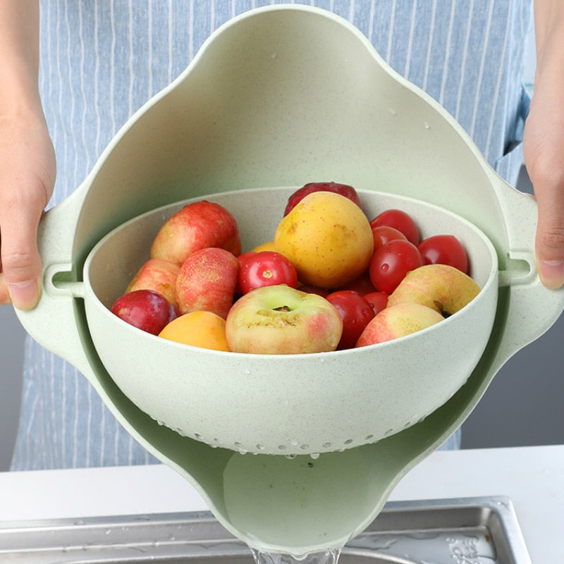 Kitchen Plastic Washing Basin Rice Fruit Sieve Organizer