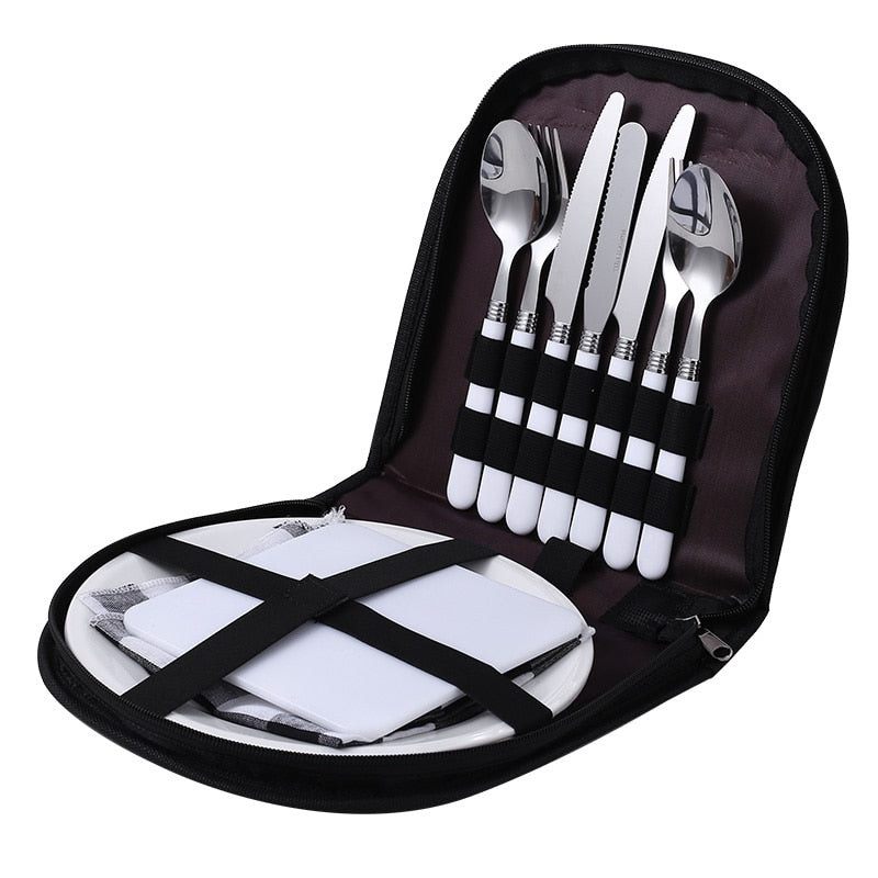 Stainless Steel Foldable Camping Cutlery Set Fork Spoon Knife Bottle Opener