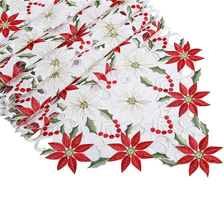 Embroidered Christmas Floral Table Runner Festive Decorative Cover
