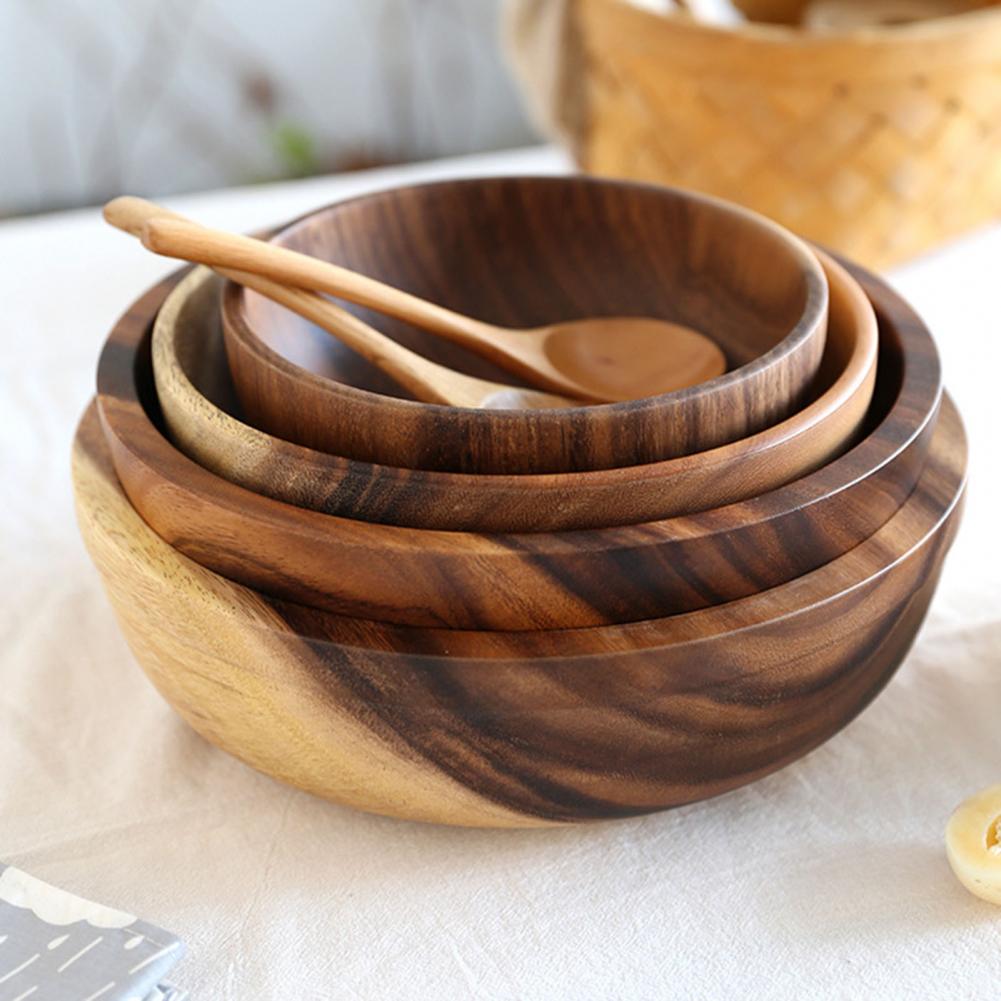 Natural Wooden Fruit Salad Bowl Kitchen Serving Bowl Household Use