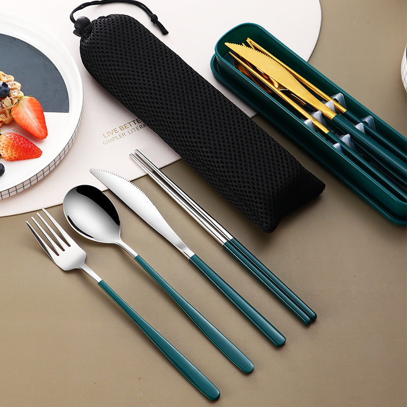 Gold Stainless Steel Portable Cutlery Set With Case