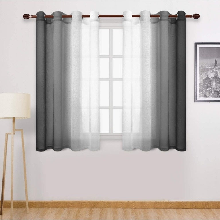 Gradient Sheer Curtains For Balcony With Blackout Curtain Set