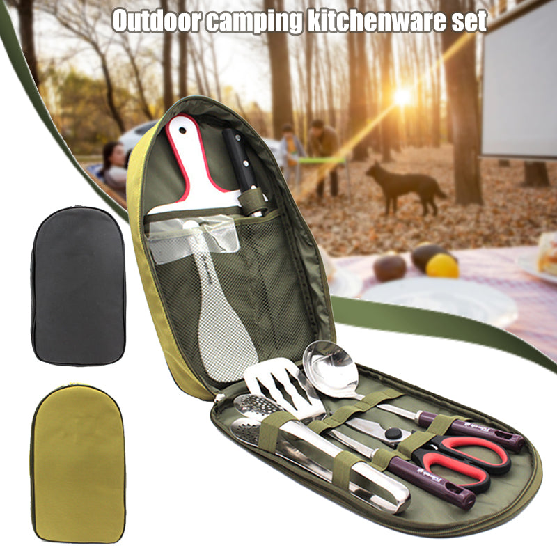 8Pcs Portable Camping Kitchen Utensil Set BBQ Grill Tools