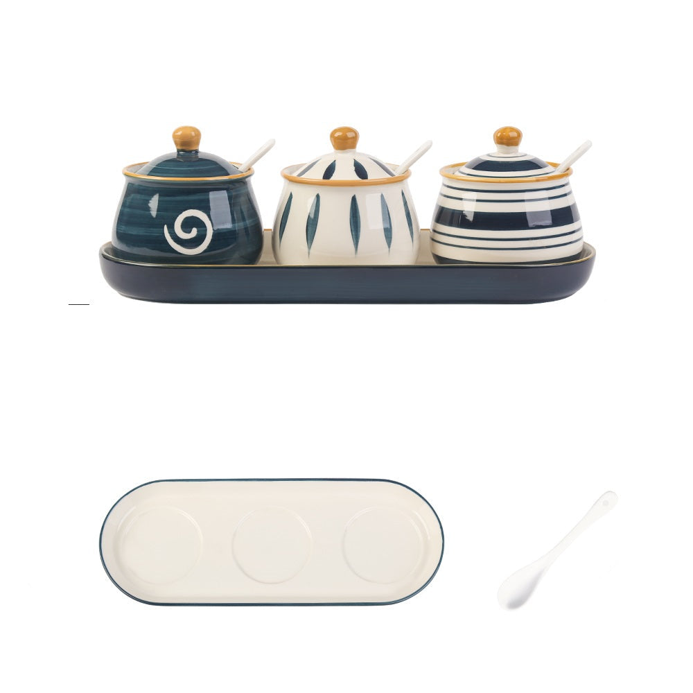 Household Kitchen Condiment Pot Ceramic Suit