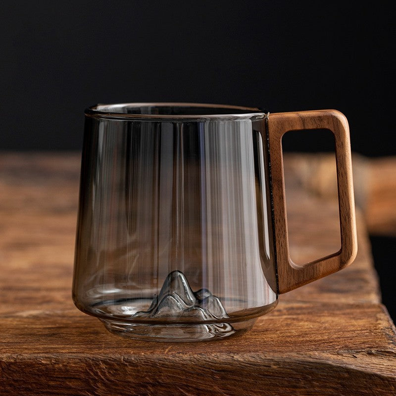 Glass Wooden Handle Drinking Cup Large Capacity Kitchen Mug