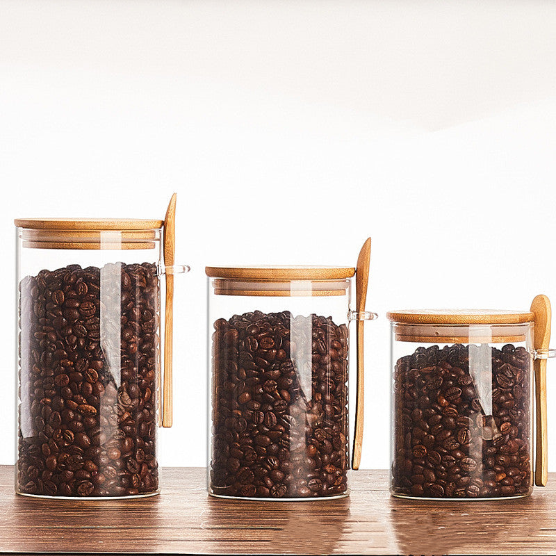 Wood Spoon Glass Food Storage Jar Set