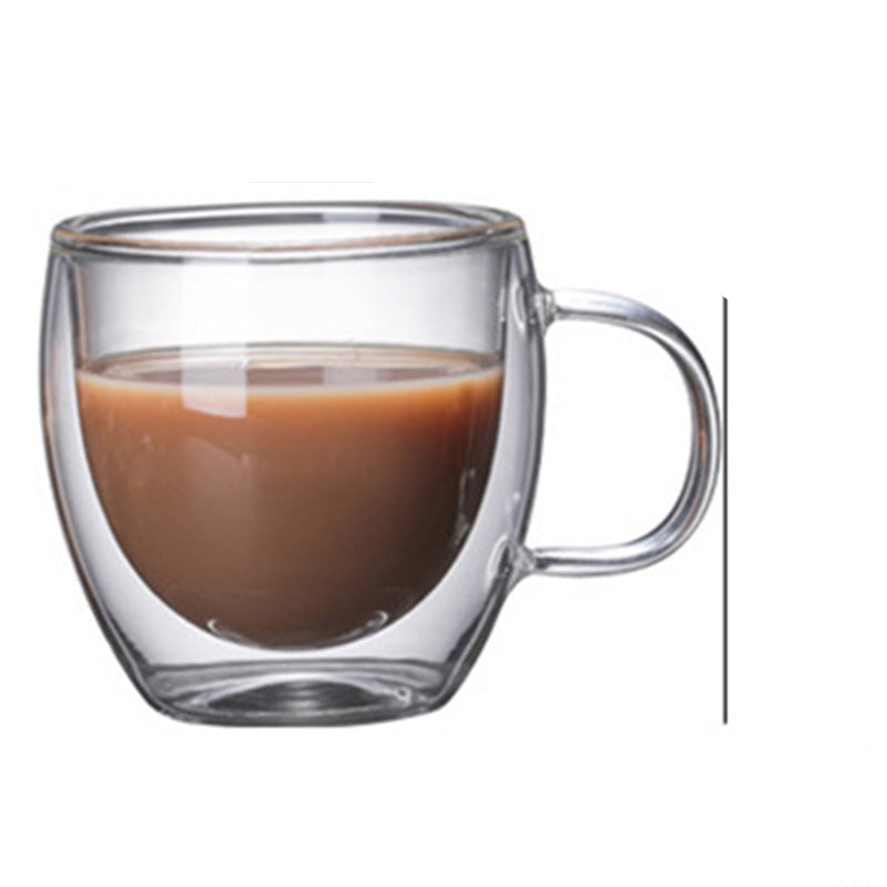 Heat Resistant Double Layer Glass Coffee Cup With Handle