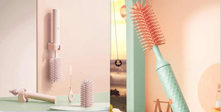 Electric Silicone Bottle Cleaning Brush Set 360° Rotating Battery Powered