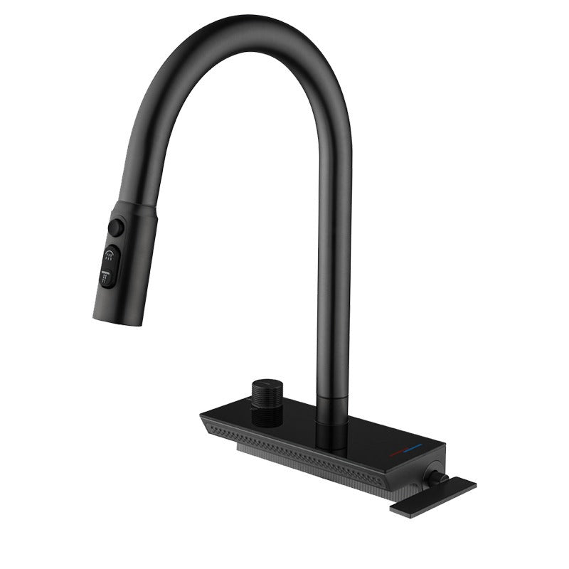 Gun Gray Stainless Steel Waterfall Kitchen Faucet Single Sink