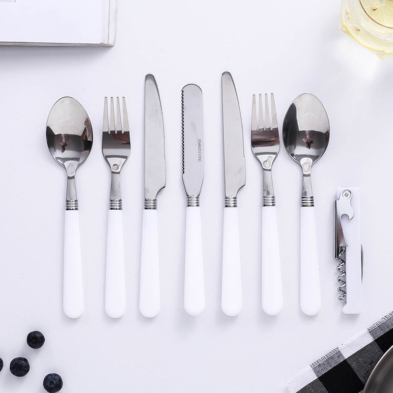 Stainless Steel Foldable Camping Cutlery Set Fork Spoon Knife Bottle Opener