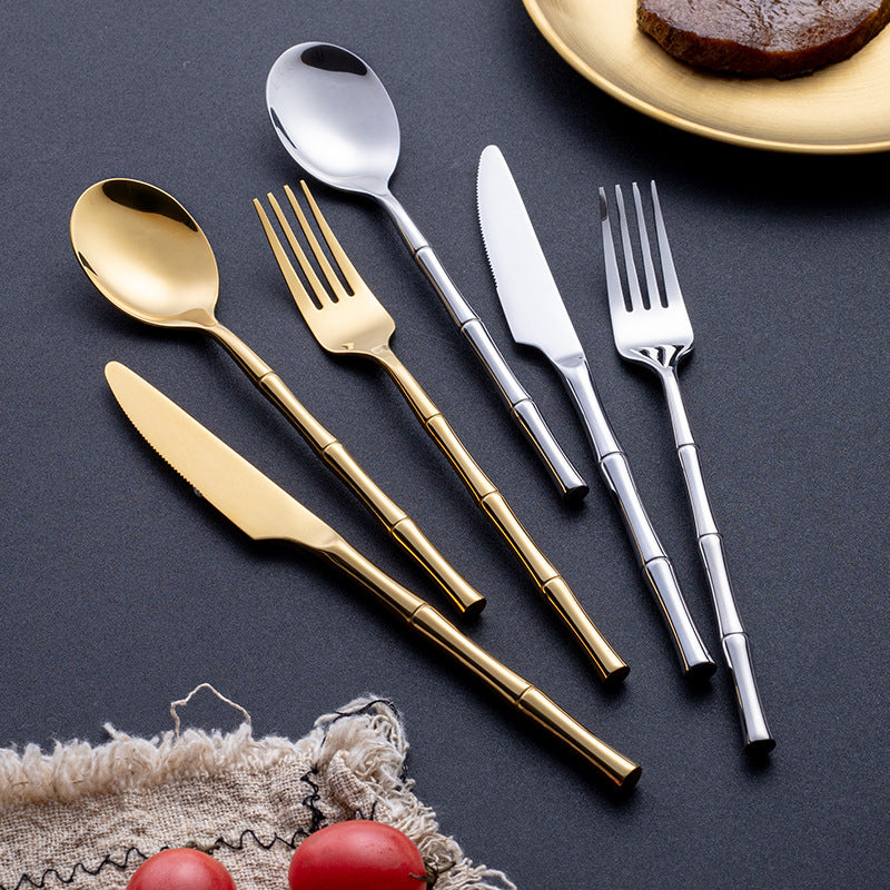 Golden Steak Cutlery Set With Spoon For Dining Table