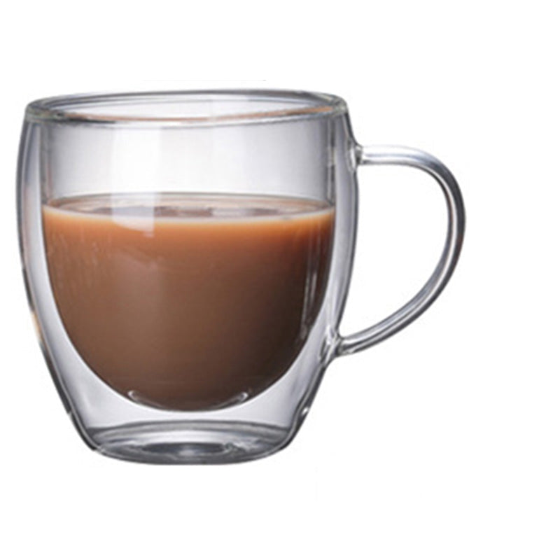 Heat Resistant Double Layer Glass Coffee Cup With Handle
