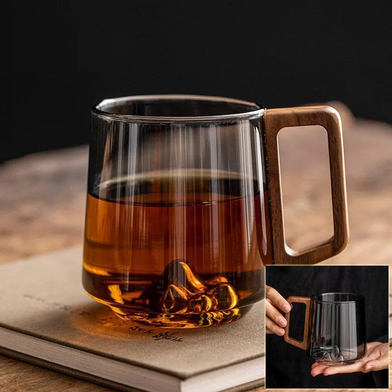 Glass Wooden Handle Drinking Cup Large Capacity Kitchen Mug