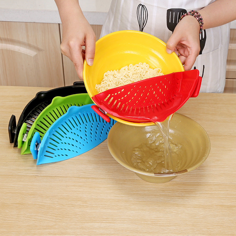 Silicone Clip-On Pot Strainer Funnel Colander Tool