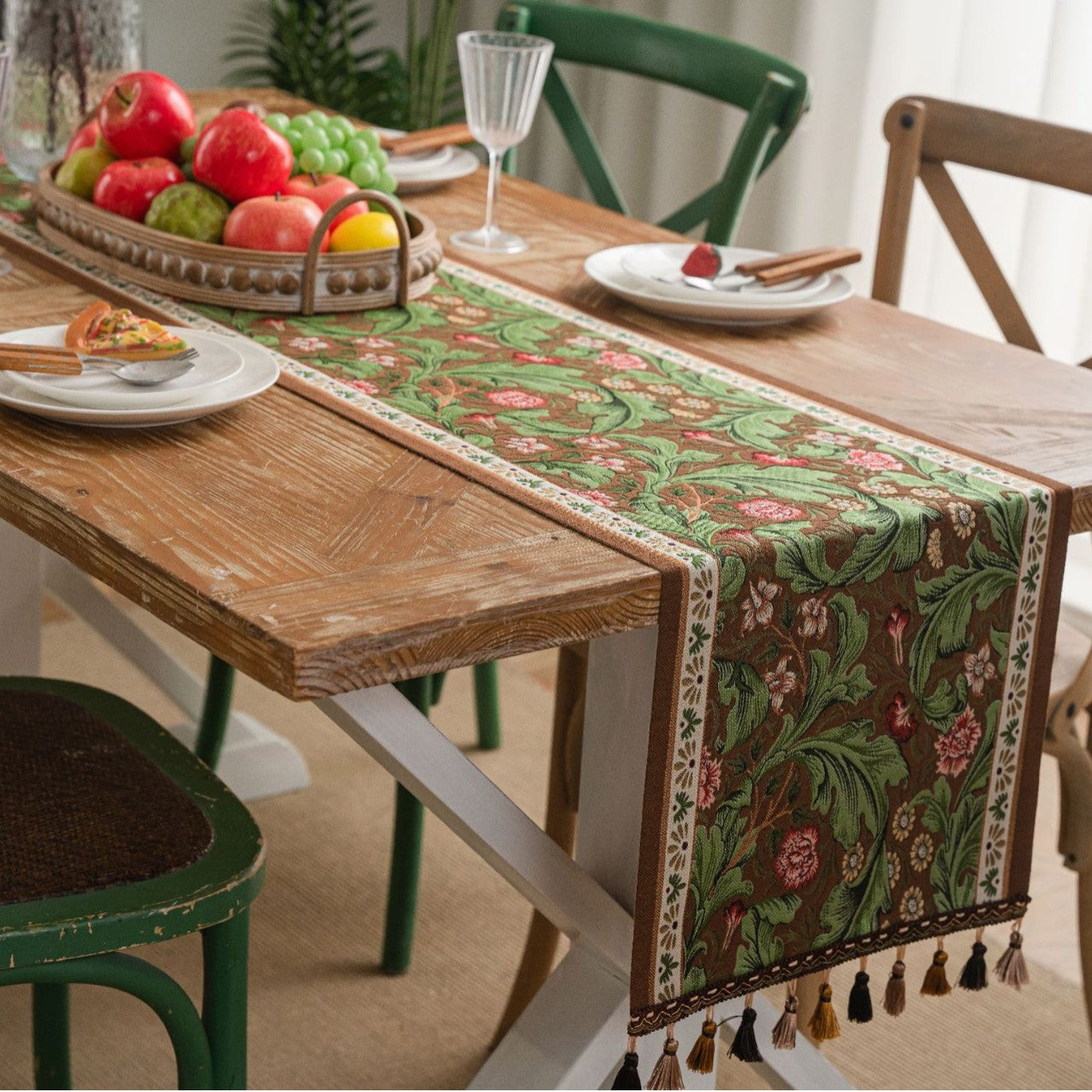 Botanical Jacquard Table Runner For Dining And Living Room