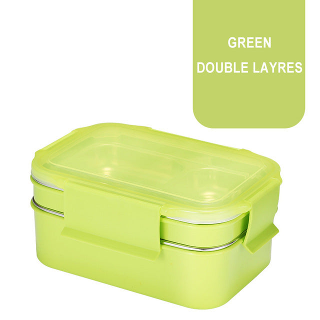 ONEUP Stainless Steel Double Layer Bento Lunch Box With Tableware