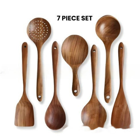 7 Piece Wooden Spoon And Spatula Kitchen Set