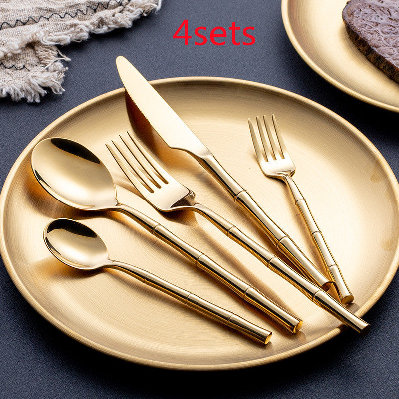 Golden Steak Cutlery Set With Spoon For Dining Table
