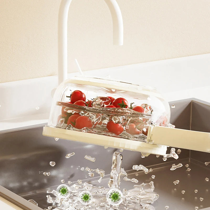 Foldable Fruit Washing Basket With Lid Vegetable Colander Kitchen Box