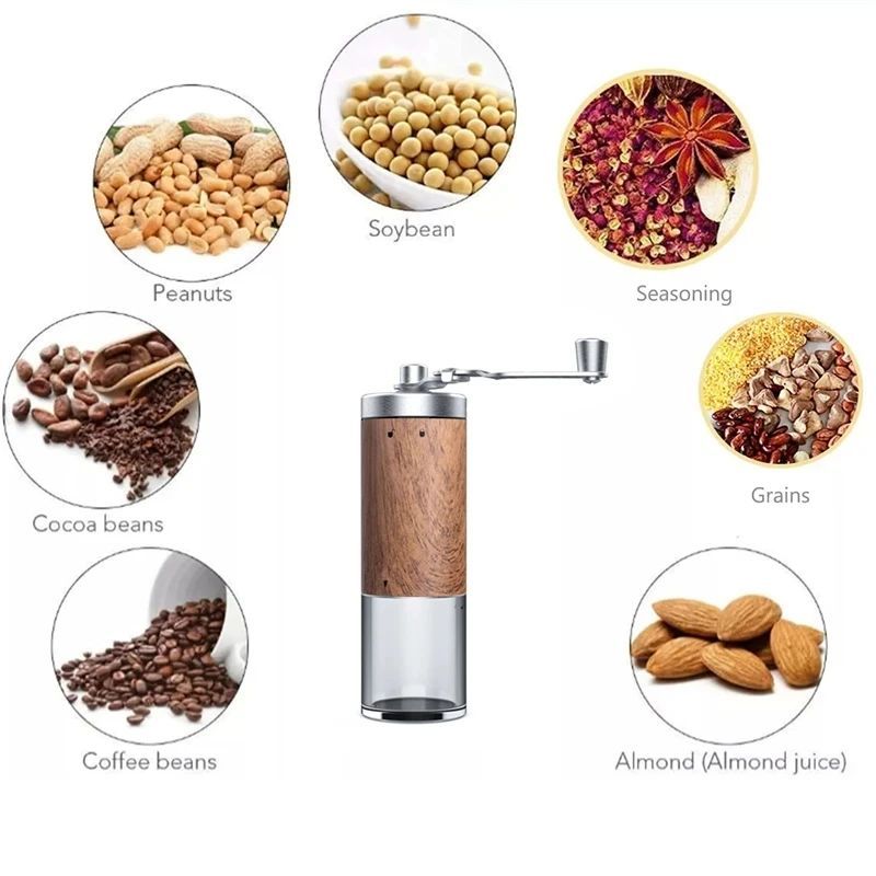 Portable Stainless Steel Hand Coffee Grinder Wood Grain Kitchen Tool