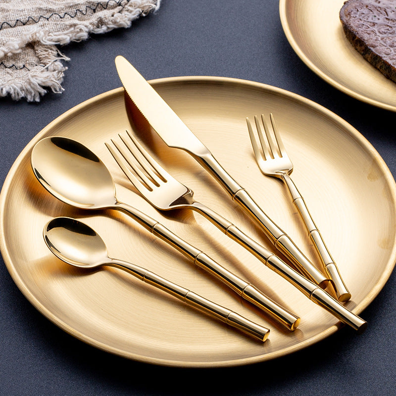 Golden Steak Cutlery Set With Spoon For Dining Table