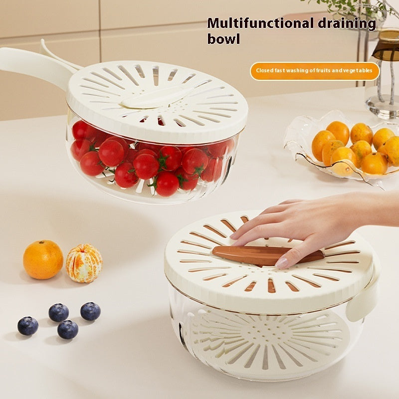 Foldable Fruit Washing Basket With Lid Vegetable Colander Kitchen Box