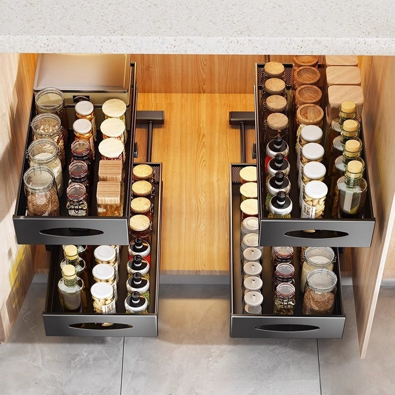 Pull Out Double Layer Kitchen Spice Drawer Storage Rack