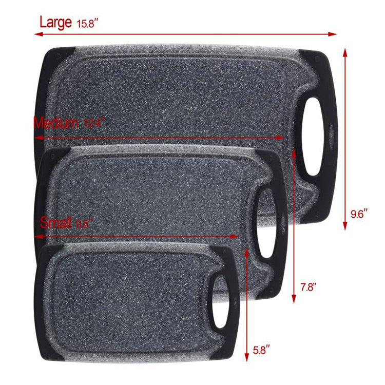 Three Piece Plastic Cutting Board Set With Hanging Design