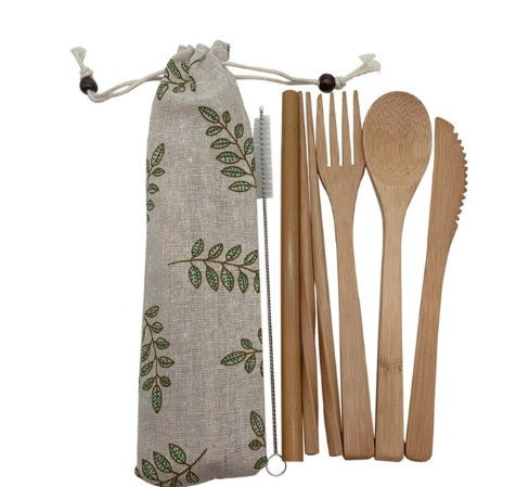 Reusable Bamboo Travel Cutlery Set With Pouch