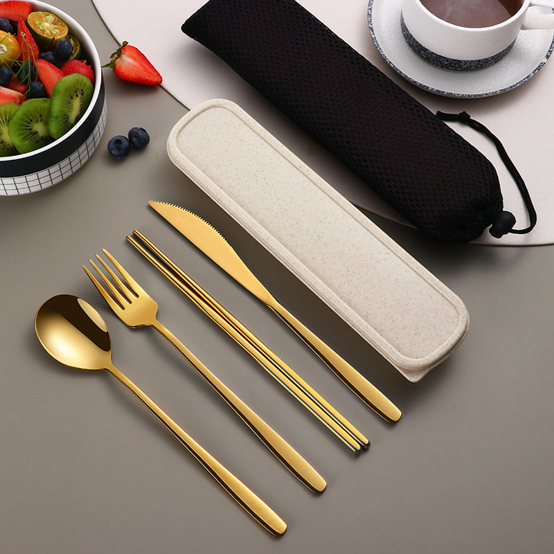 Gold Stainless Steel Portable Cutlery Set With Case