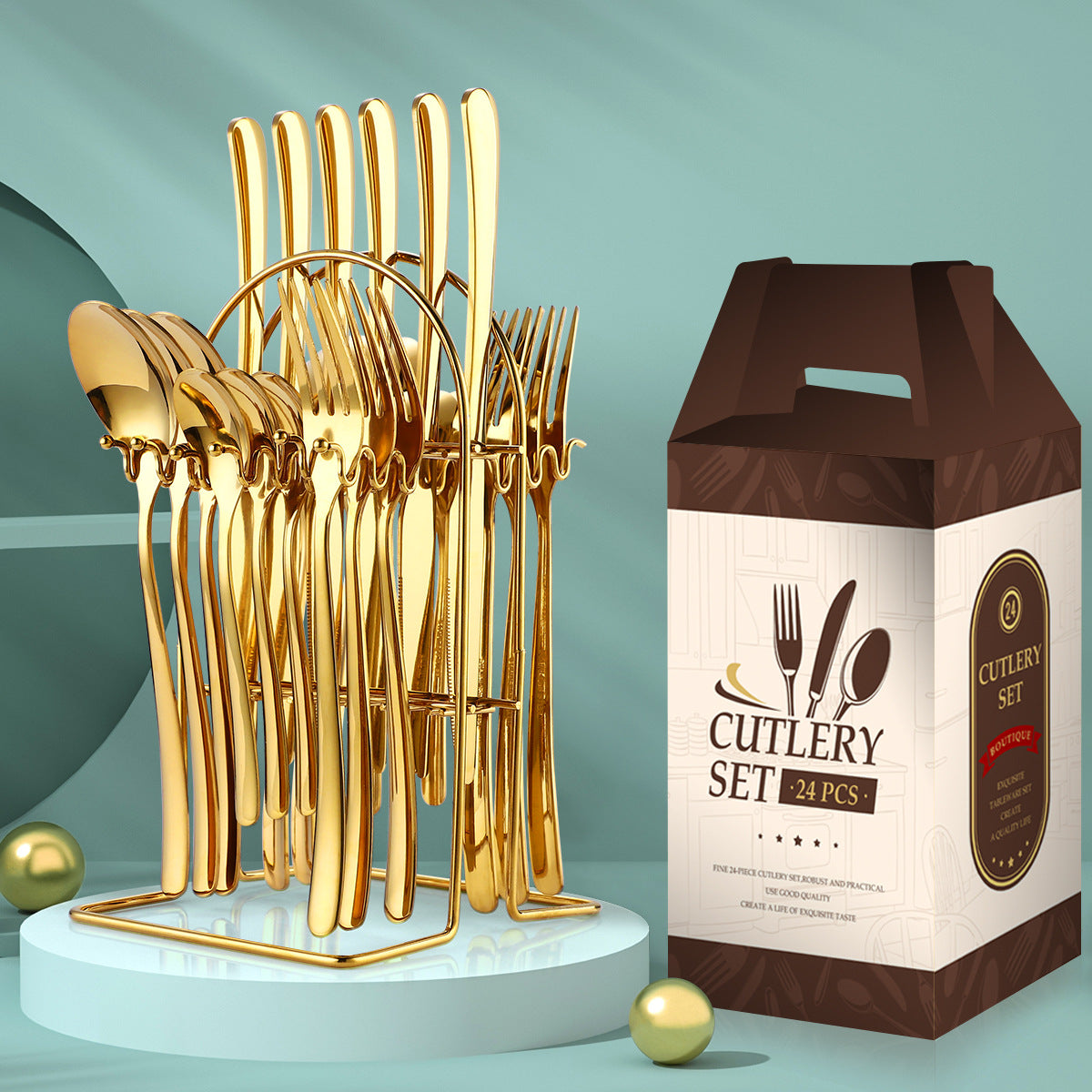 Stainless Steel Cutlery Set 24 Piece With Storage Rack