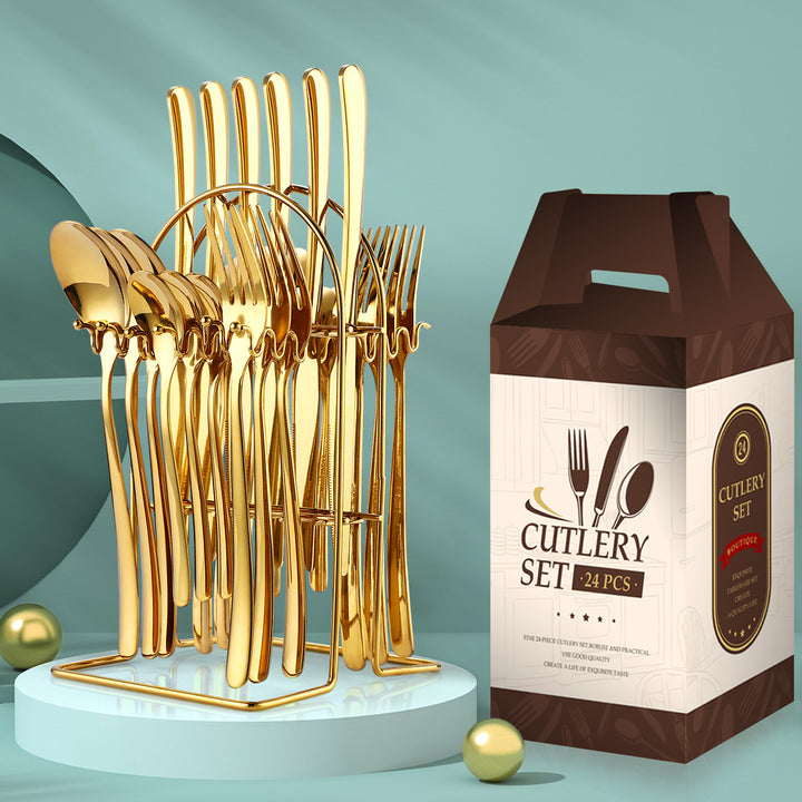 Stainless Steel Cutlery Set 24 Piece With Storage Rack