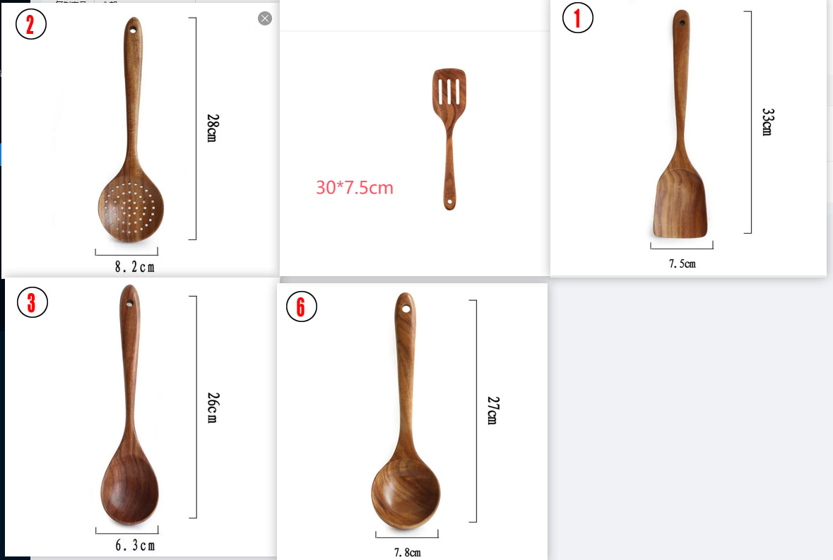 Thailand Teak Wood Kitchen Utensil Set Spoon Ladle Skimmer