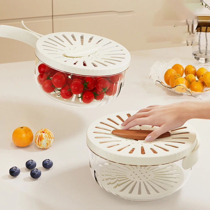 Foldable Fruit Washing Basket With Lid Vegetable Colander Kitchen Box