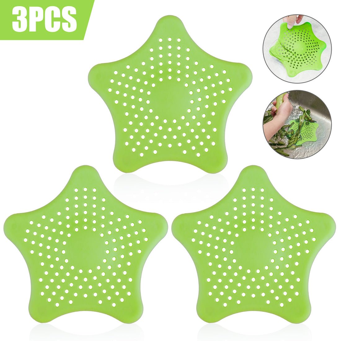 3Pcs Silicone Starfish Sink Drain Hair Catcher Filters