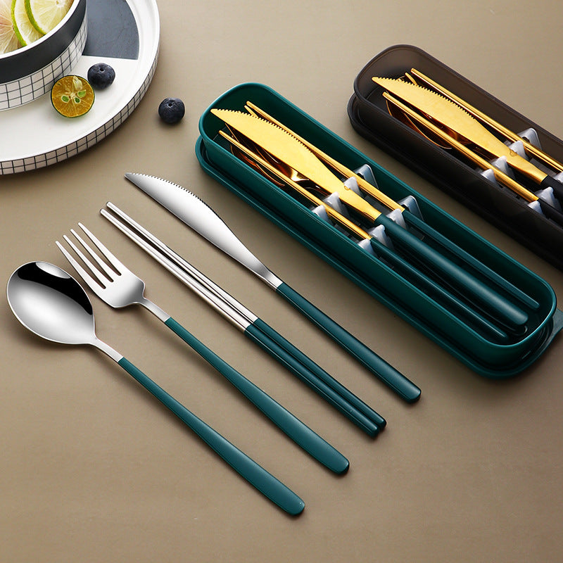 Gold Stainless Steel Portable Cutlery Set With Case