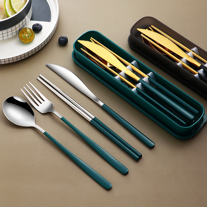 Gold Stainless Steel Portable Cutlery Set With Case
