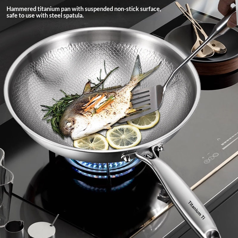 Uncoated Nonstick Pan with Hammered Titanium Finish