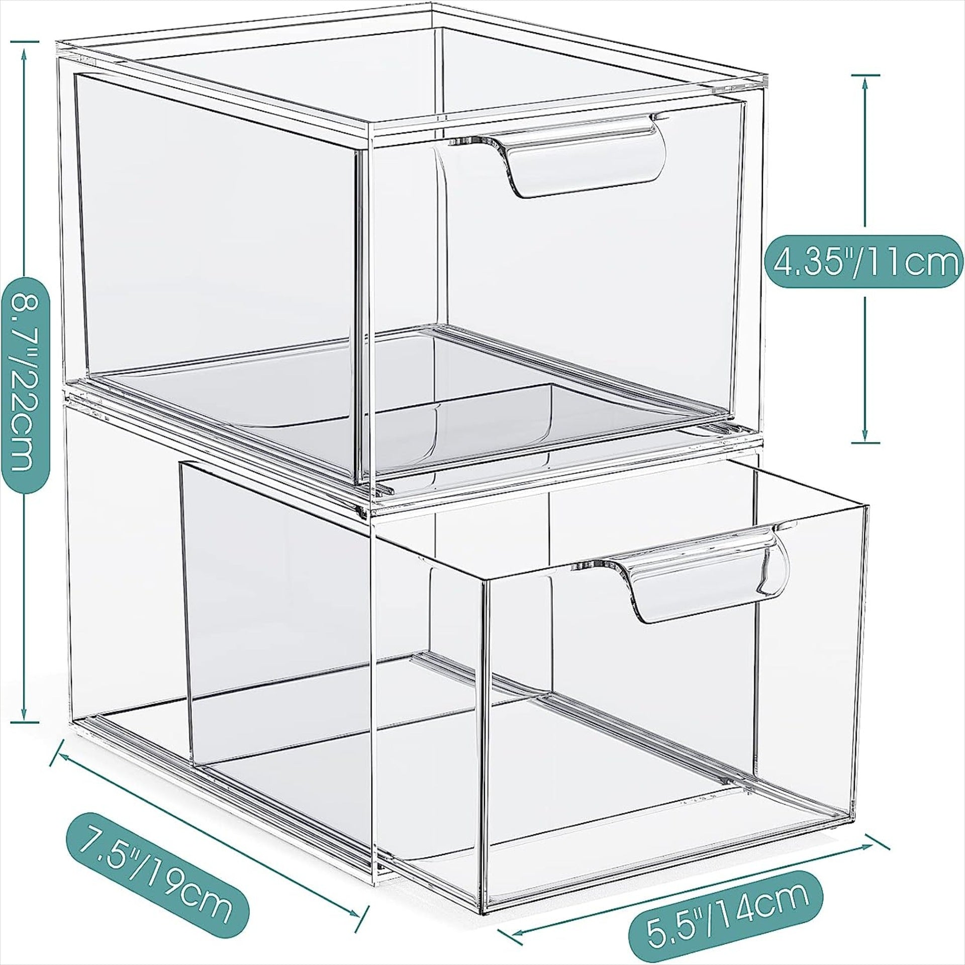 Stackable Clear Plastic Organizer Drawers Cosmetic Storage Set