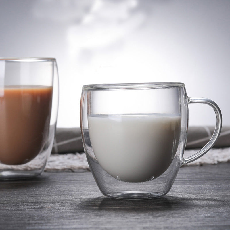 Heat Resistant Double Layer Glass Coffee Cup With Handle