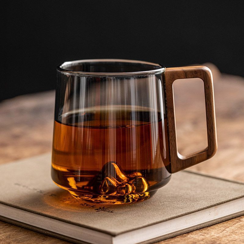 Glass Wooden Handle Drinking Cup Large Capacity Kitchen Mug