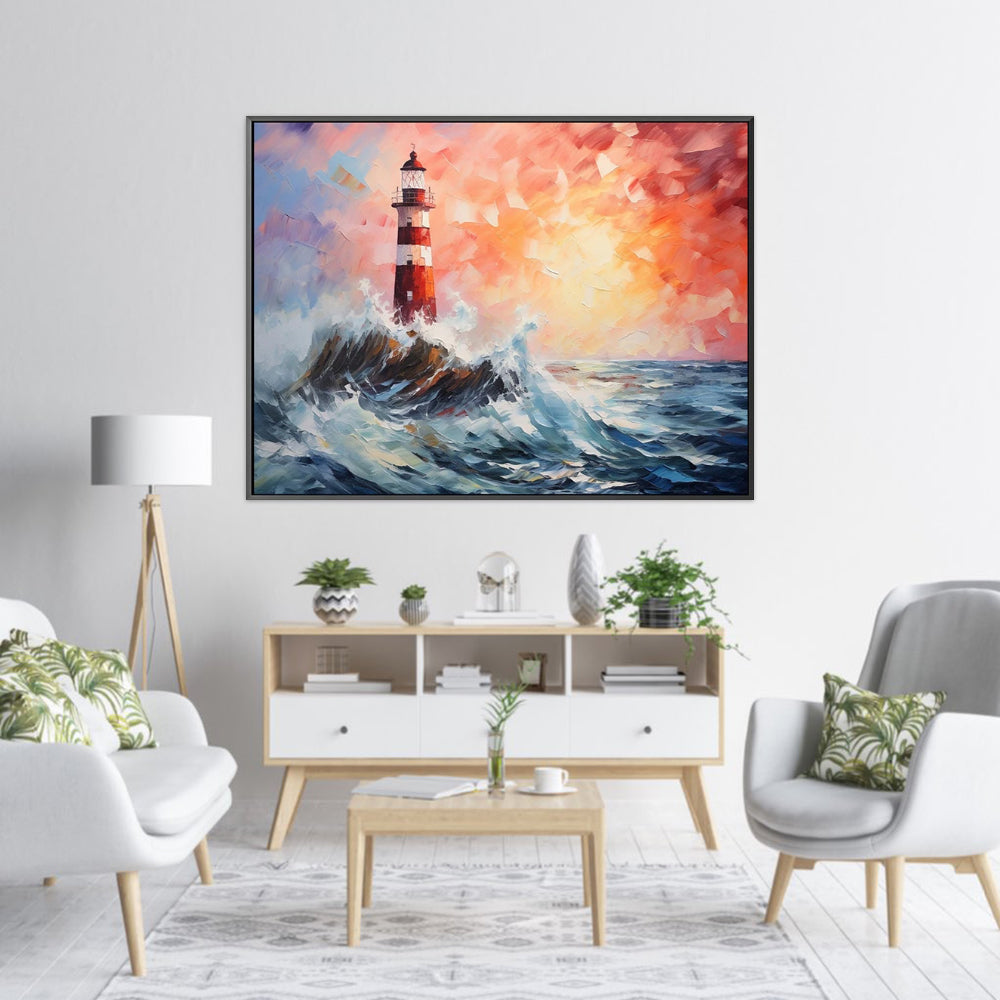 Handmade Abstract Lighthouse Oil Painting Canvas Wall Art